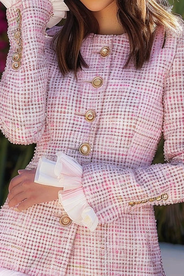 Pink Ruffled Tea Party Dress with Long Sleeves